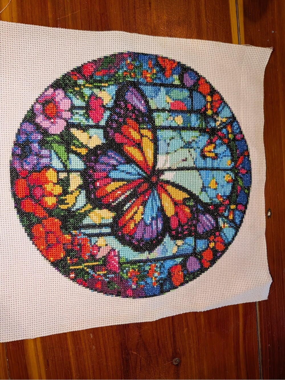 Handmade Cross-Stitch Butterfly Floral Art